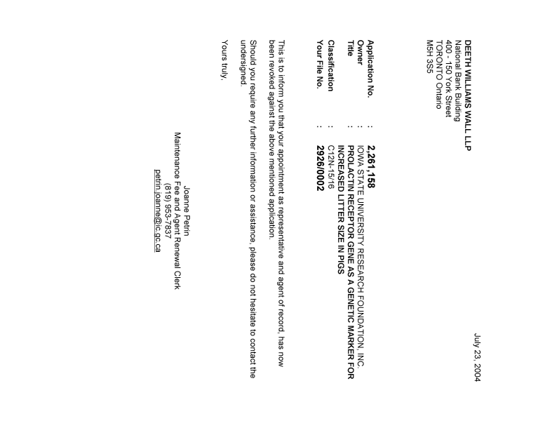 Document de brevet canadien 2261158. Correspondance 20040723. Image 1 de 1