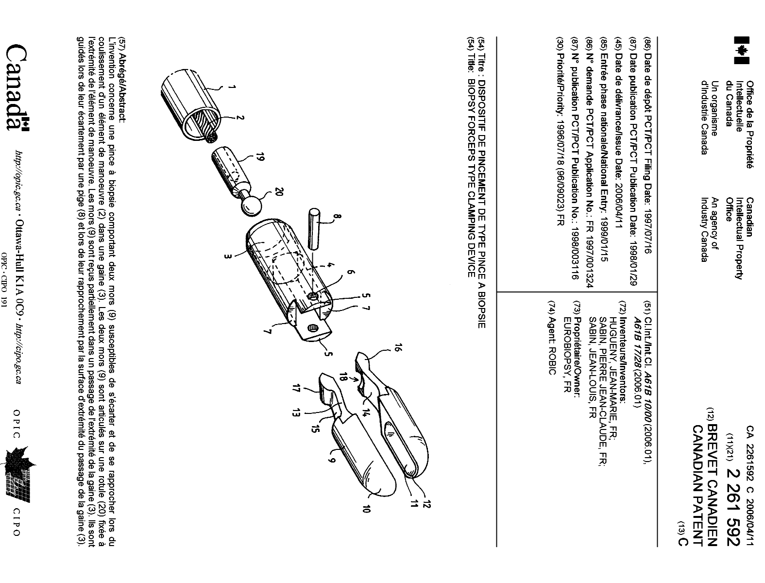 Document de brevet canadien 2261592. Page couverture 20051215. Image 1 de 1