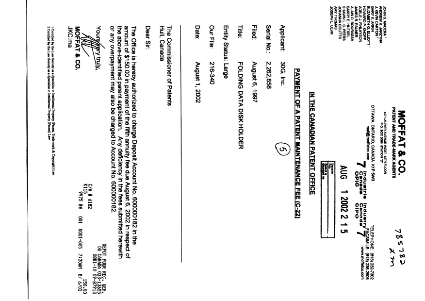 Document de brevet canadien 2262658. Taxes 20020801. Image 1 de 1