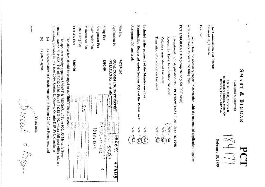 Document de brevet canadien 2263669. Cession 19990218. Image 1 de 3