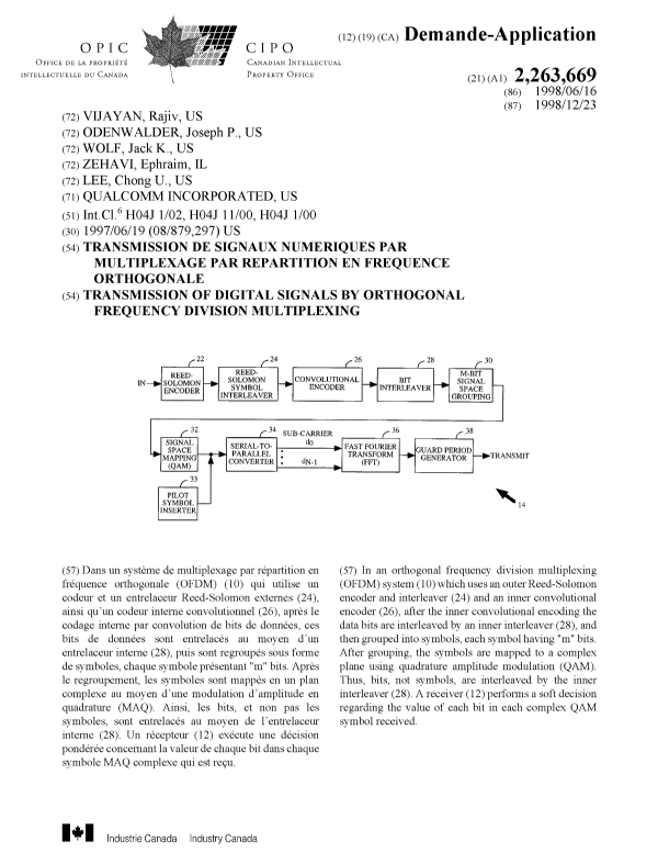 Document de brevet canadien 2263669. Page couverture 19990505. Image 1 de 1
