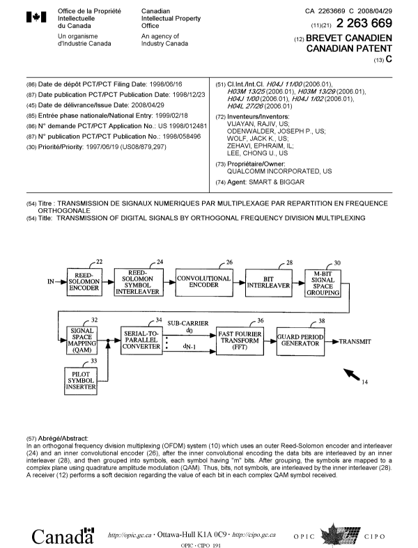 Document de brevet canadien 2263669. Page couverture 20080408. Image 1 de 1