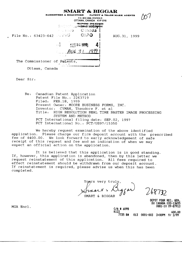 Canadian Patent Document 2263719. Prosecution-Amendment 19990831. Image 1 of 1