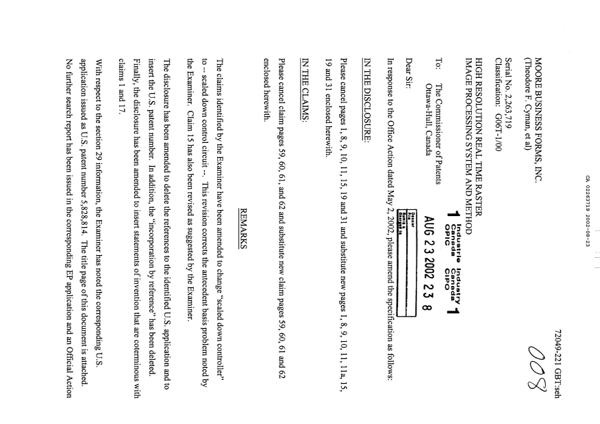 Document de brevet canadien 2263719. Poursuite-Amendment 20020823. Image 1 de 15