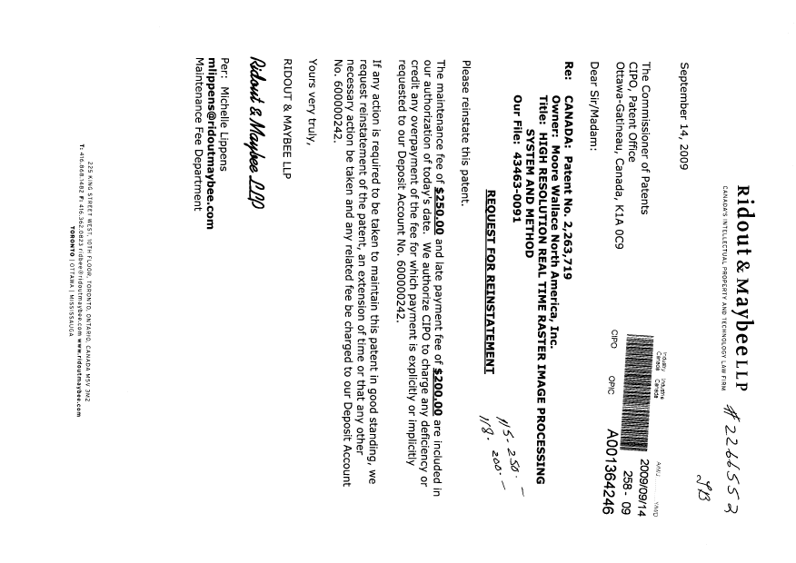 Document de brevet canadien 2263719. Taxes 20090914. Image 1 de 1