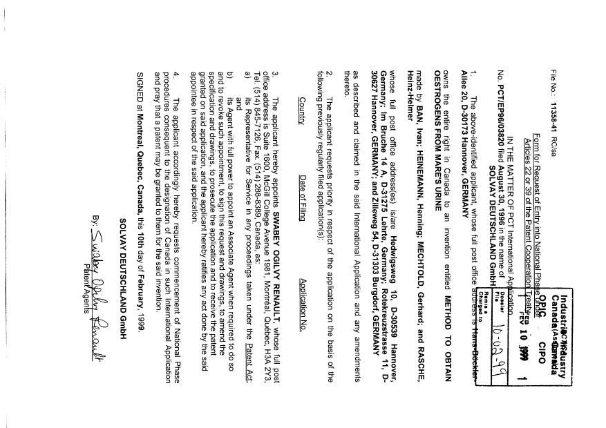 Document de brevet canadien 2263757. Cession 19990210. Image 2 de 2