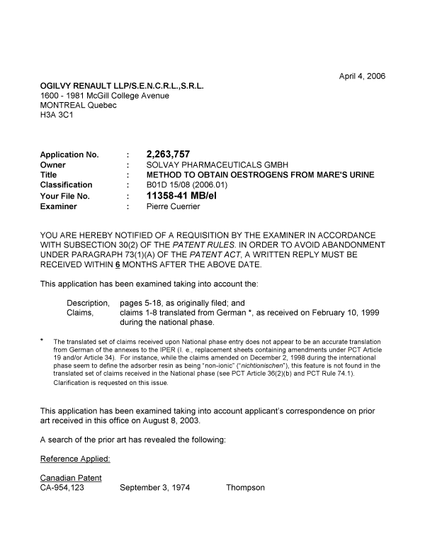 Document de brevet canadien 2263757. Poursuite-Amendment 20060404. Image 1 de 2