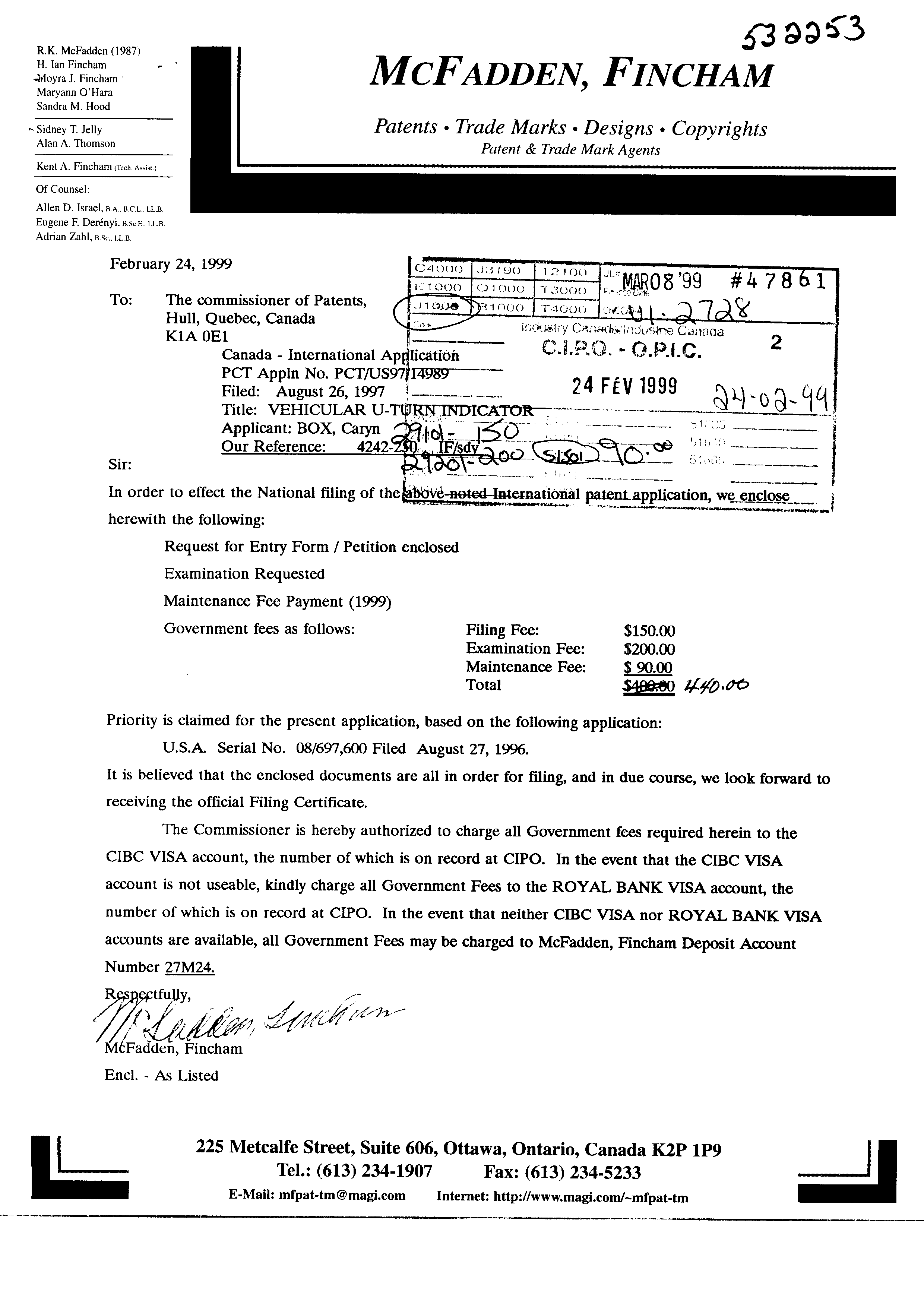 Document de brevet canadien 2264312. Cession 19990224. Image 1 de 2
