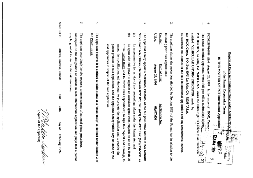 Document de brevet canadien 2264312. Cession 19990224. Image 2 de 2