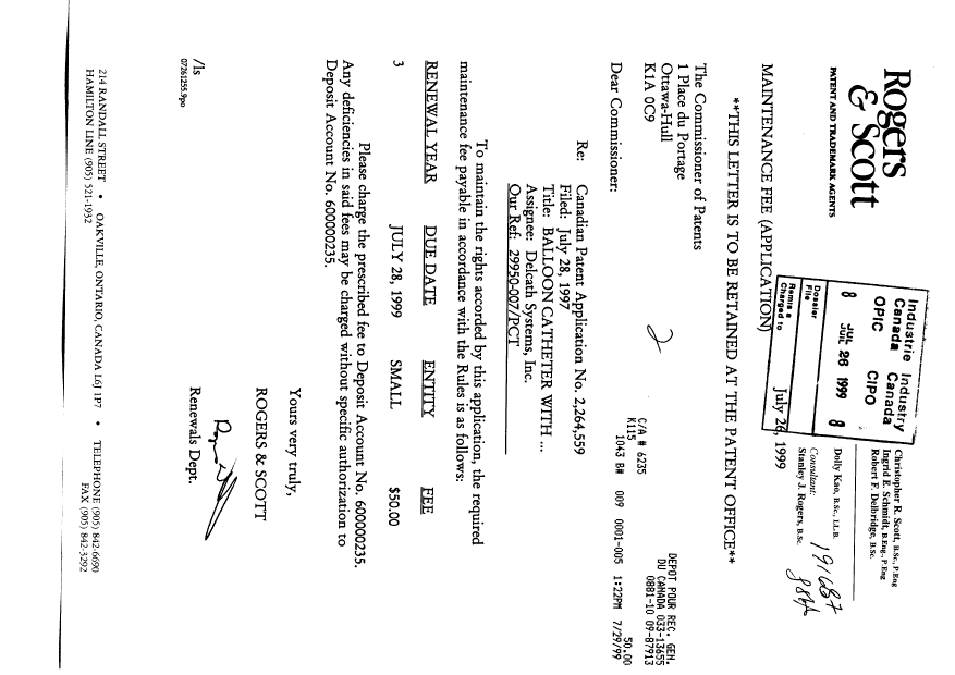 Document de brevet canadien 2264559. Taxes 19990726. Image 1 de 1