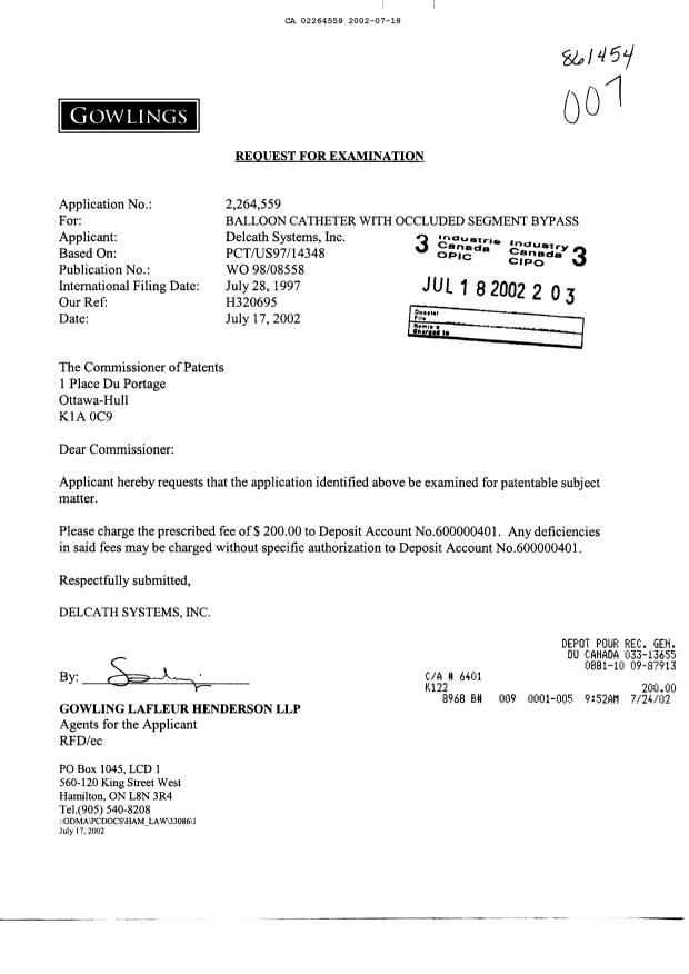 Canadian Patent Document 2264559. Prosecution-Amendment 20020718. Image 1 of 1