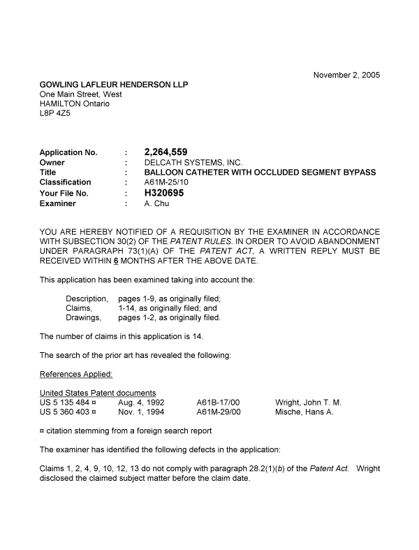 Canadian Patent Document 2264559. Prosecution-Amendment 20051102. Image 1 of 2