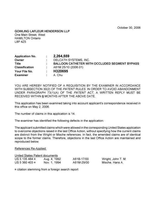 Canadian Patent Document 2264559. Prosecution-Amendment 20061030. Image 1 of 2