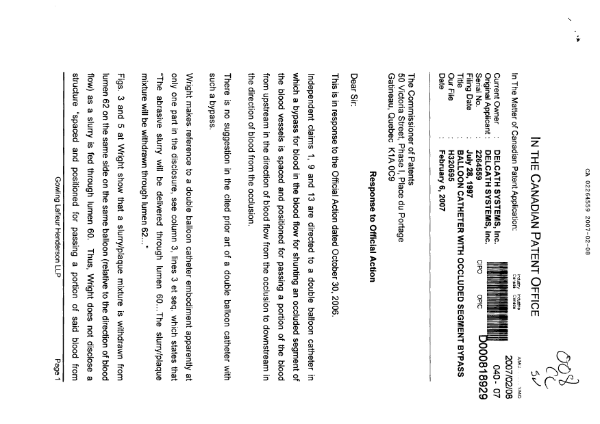 Document de brevet canadien 2264559. Poursuite-Amendment 20070208. Image 1 de 2