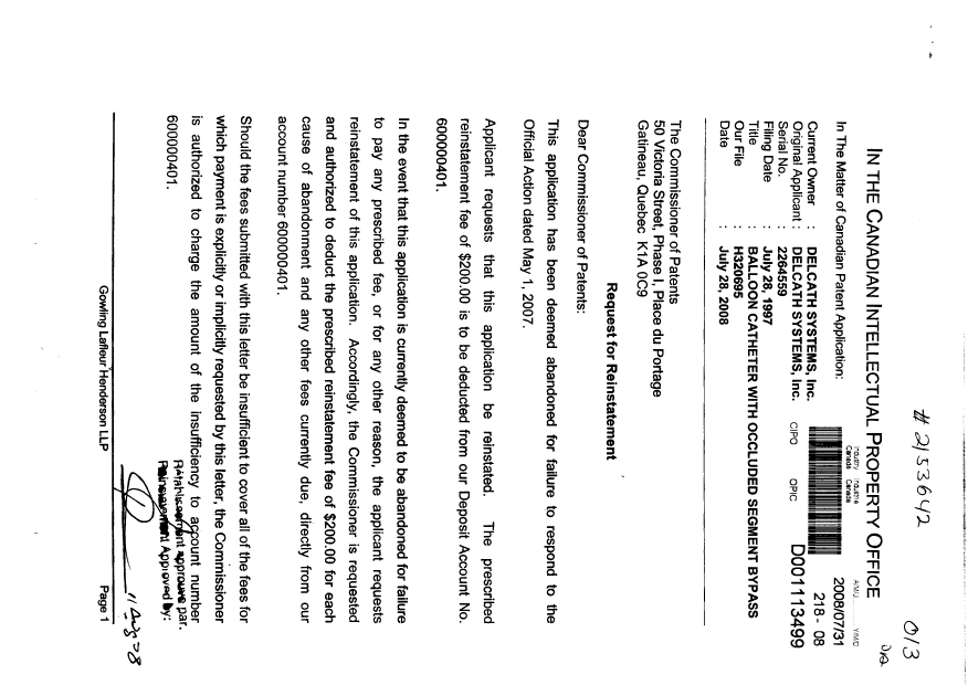Document de brevet canadien 2264559. Poursuite-Amendment 20080731. Image 1 de 4