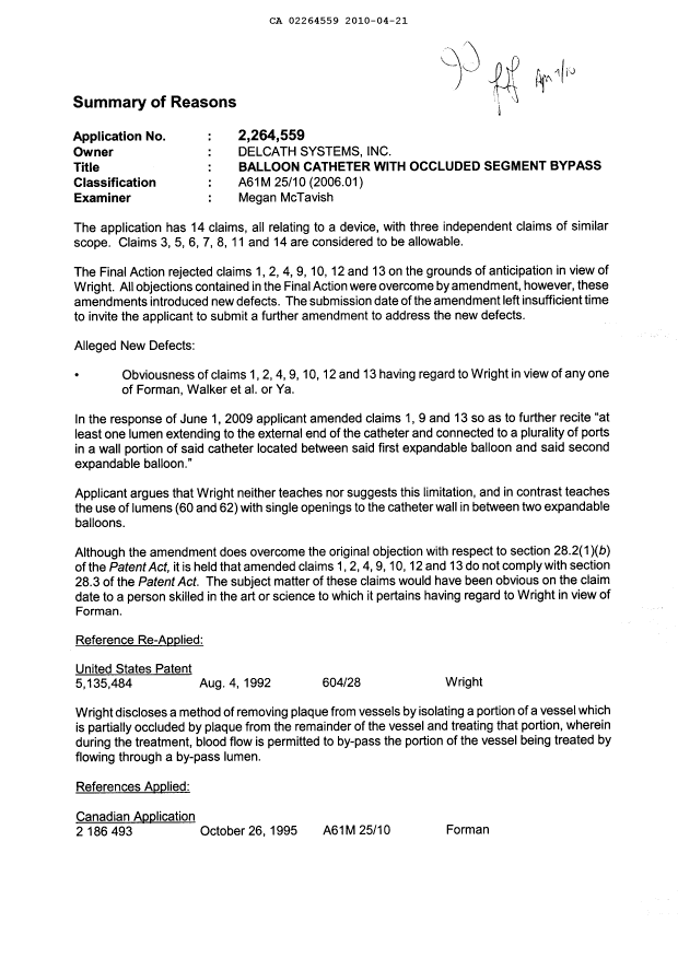 Document de brevet canadien 2264559. Correspondance 20100421. Image 2 de 3