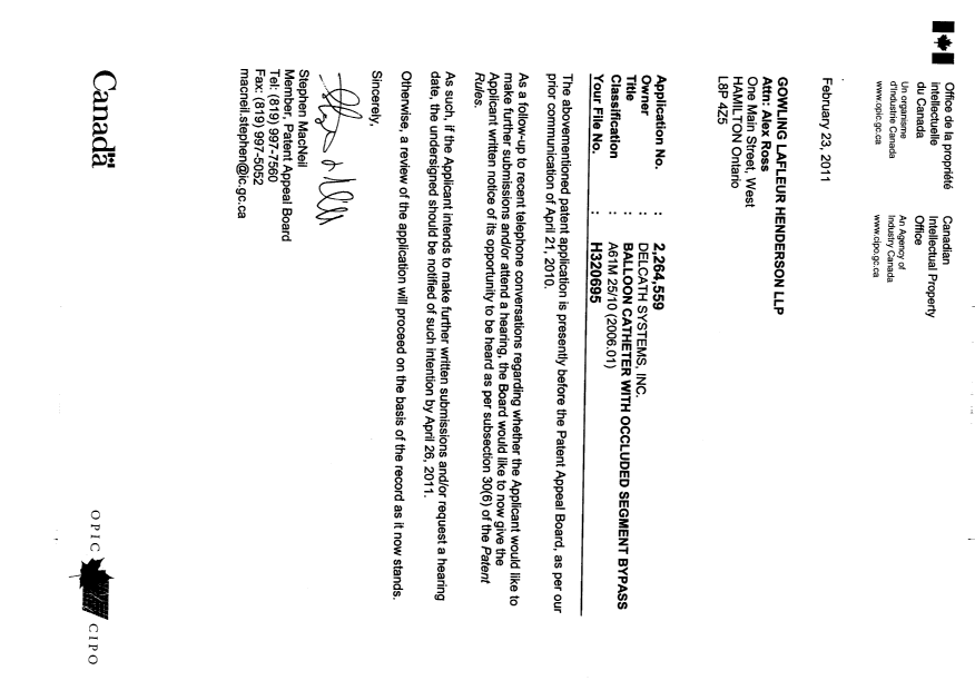 Document de brevet canadien 2264559. Correspondance 20110223. Image 1 de 1