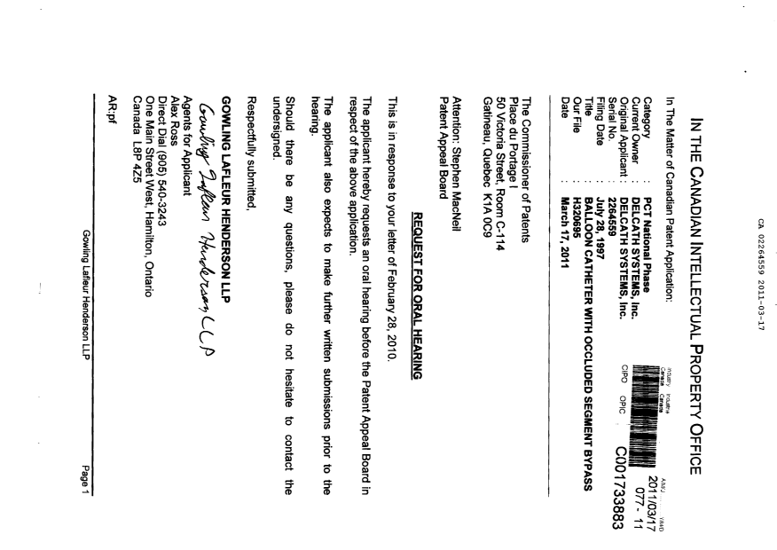 Document de brevet canadien 2264559. Correspondance 20110317. Image 1 de 1
