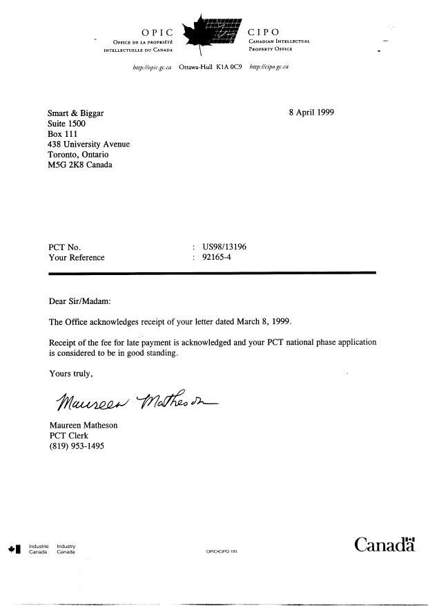 Document de brevet canadien 2264636. PCT 19990308. Image 2 de 2