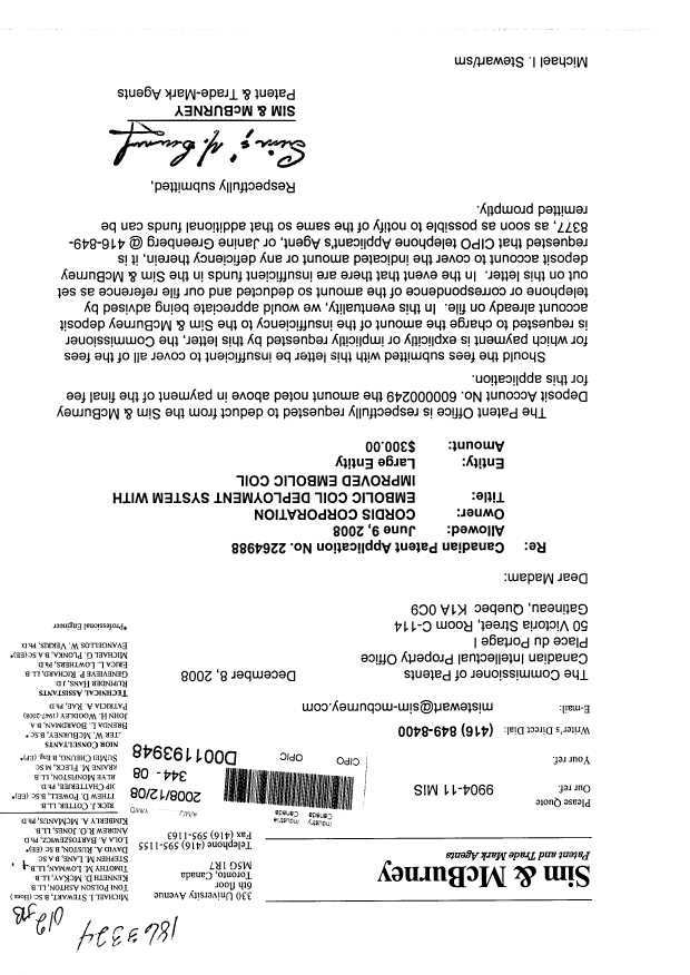 Canadian Patent Document 2264988. Correspondence 20081208. Image 1 of 1