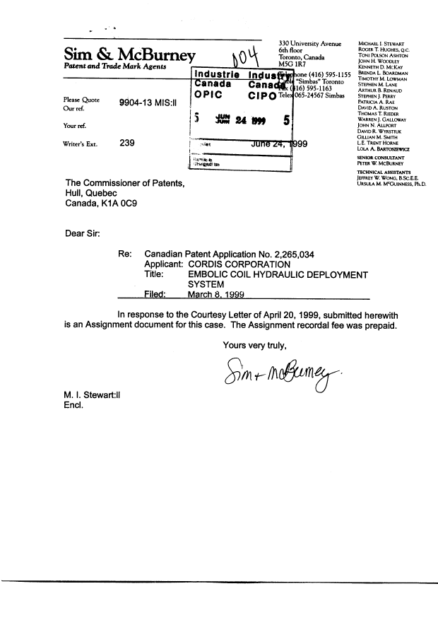 Document de brevet canadien 2265034. Cession 19990624. Image 1 de 2