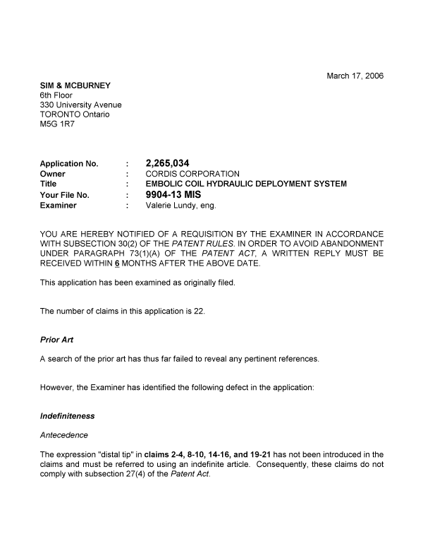 Document de brevet canadien 2265034. Poursuite-Amendment 20060317. Image 1 de 2