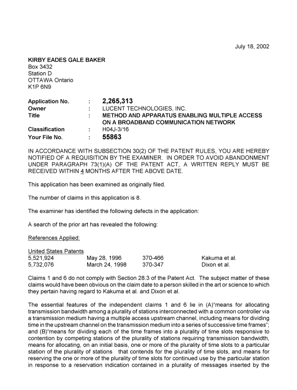 Document de brevet canadien 2265313. Poursuite-Amendment 20020718. Image 1 de 2
