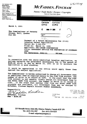 Document de brevet canadien 2265430. Taxes 20010309. Image 1 de 1