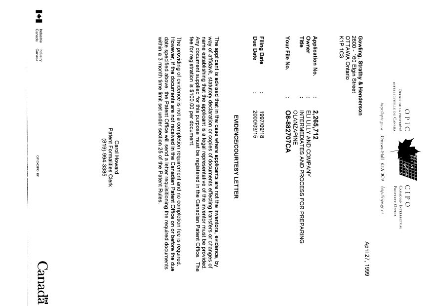 Document de brevet canadien 2265712. Correspondance 19990427. Image 1 de 1