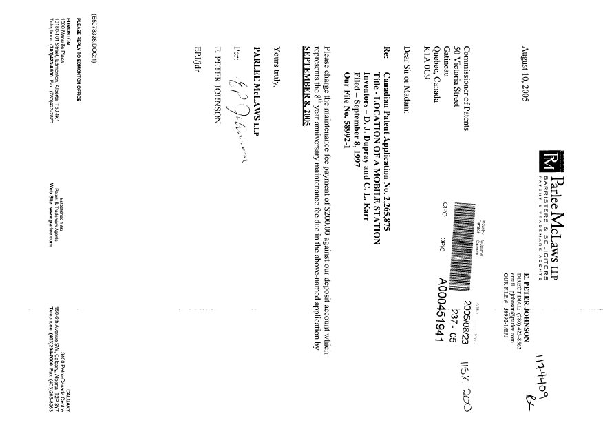 Document de brevet canadien 2265875. Taxes 20050823. Image 1 de 1