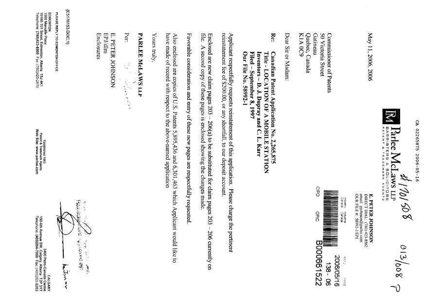 Canadian Patent Document 2265875. Prosecution-Amendment 20060516. Image 2 of 12