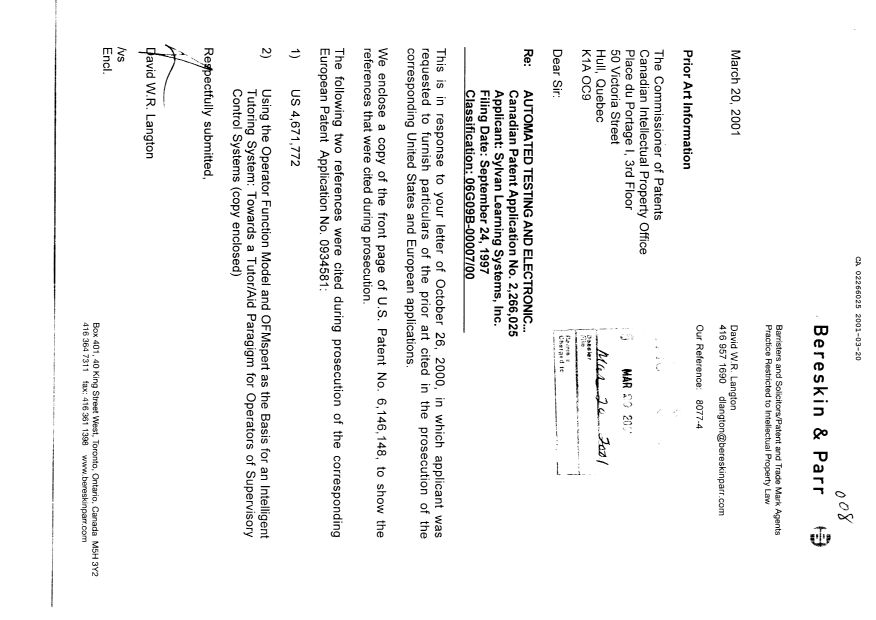 Document de brevet canadien 2266025. Poursuite-Amendment 20010320. Image 1 de 2