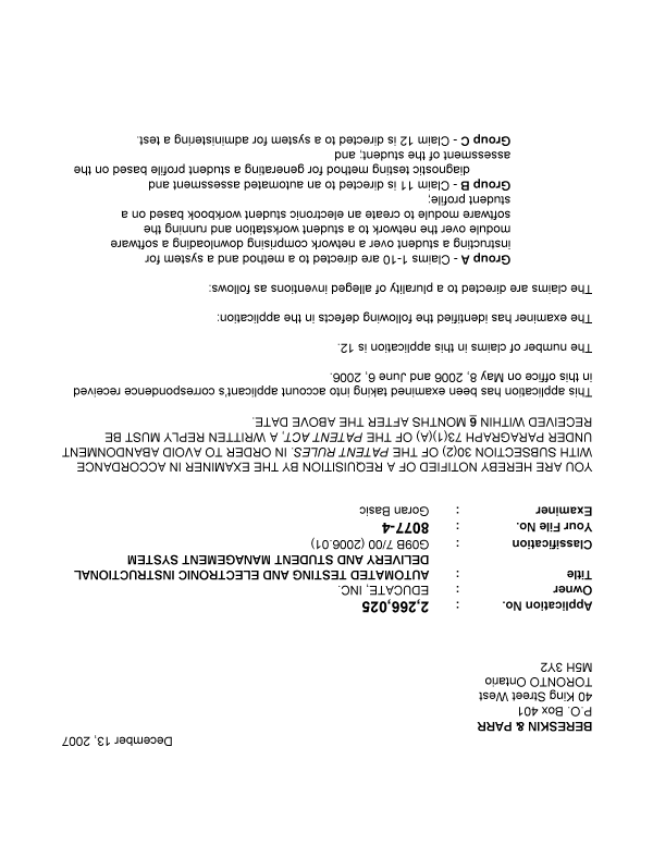 Canadian Patent Document 2266025. Prosecution-Amendment 20071213. Image 1 of 2