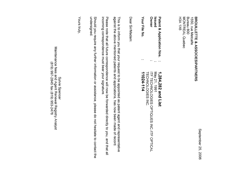 Document de brevet canadien 2266195. Correspondance 20060925. Image 1 de 1