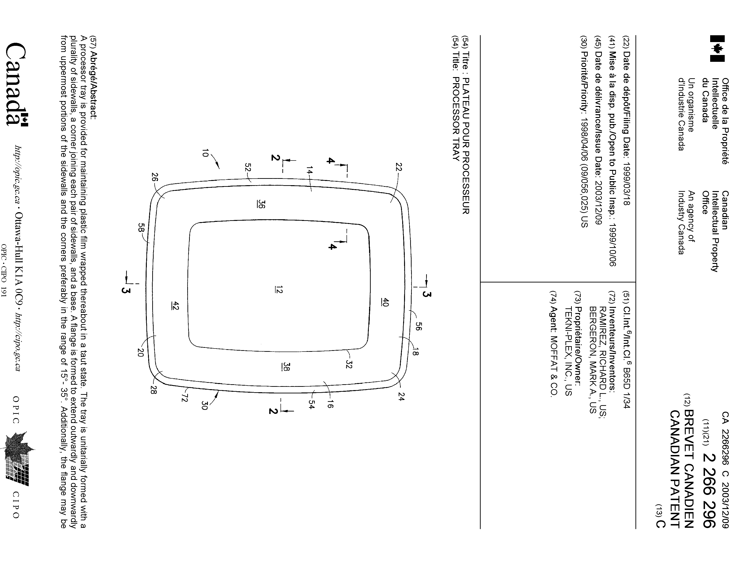 Canadian Patent Document 2266296. Cover Page 20031105. Image 1 of 2