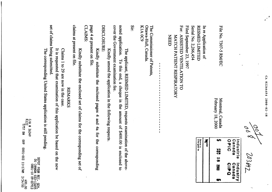 Document de brevet canadien 2266454. Poursuite-Amendment 19991218. Image 1 de 9