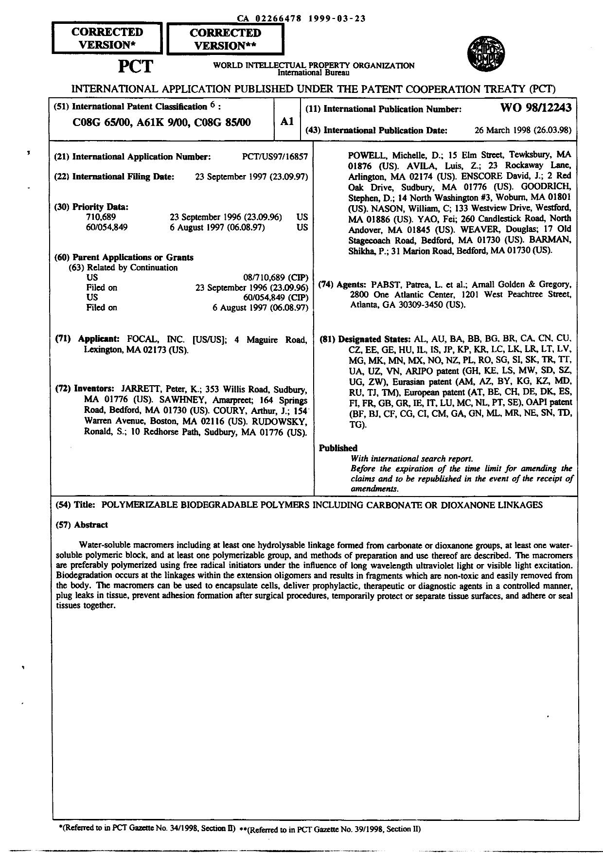 Document de brevet canadien 2266478. Abrégé 19990323. Image 1 de 1