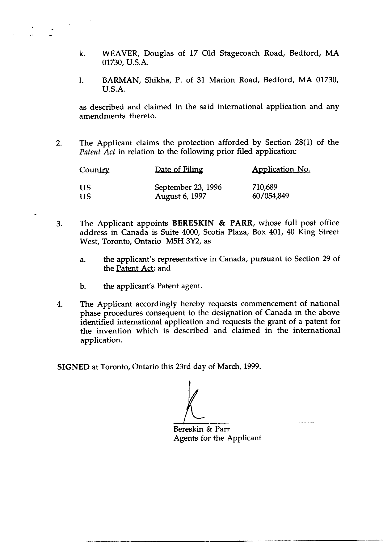 Canadian Patent Document 2266478. Assignment 19990323. Image 3 of 3