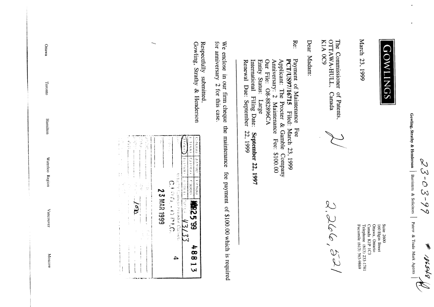 Document de brevet canadien 2266521. Taxes 19990323. Image 1 de 1