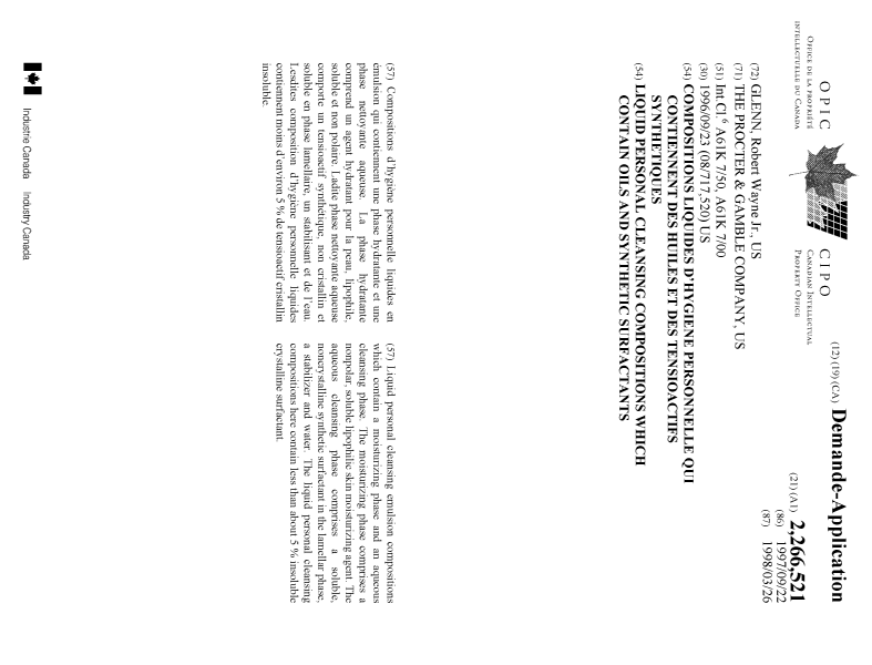 Document de brevet canadien 2266521. Page couverture 19990527. Image 1 de 1