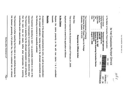 Canadian Patent Document 2266559. Prosecution-Amendment 20060811. Image 1 of 4