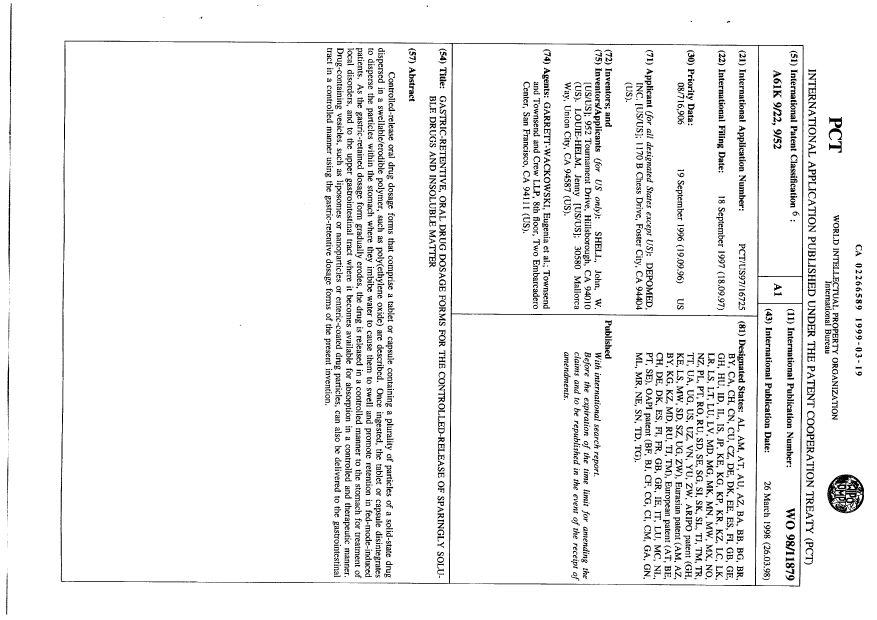 Document de brevet canadien 2266589. Abrégé 19990319. Image 1 de 1