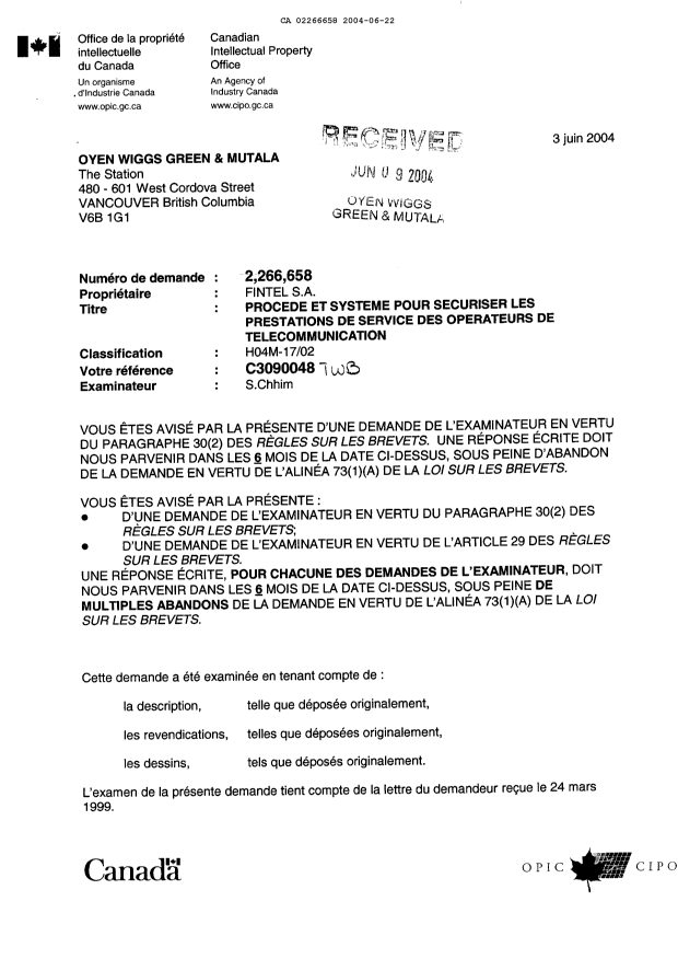 Canadian Patent Document 2266658. Prosecution-Amendment 20040622. Image 2 of 3