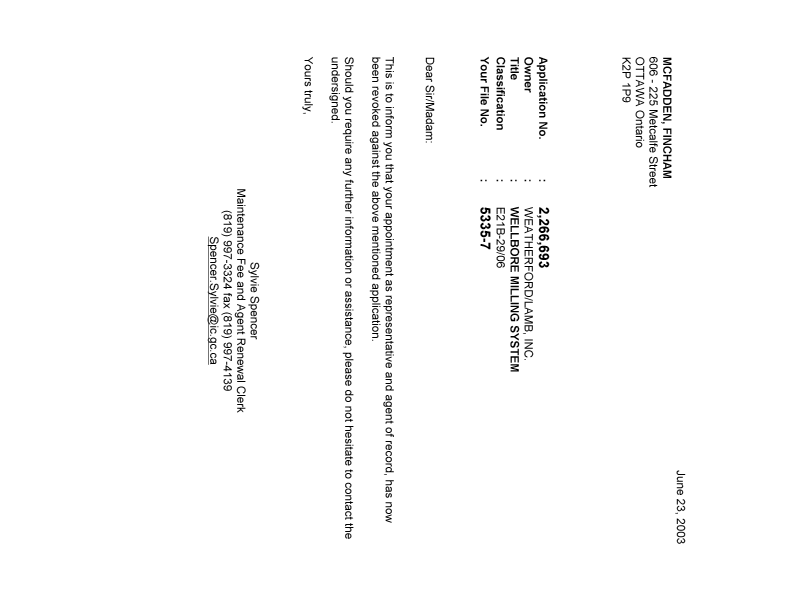 Document de brevet canadien 2266693. Correspondance 20030623. Image 1 de 1