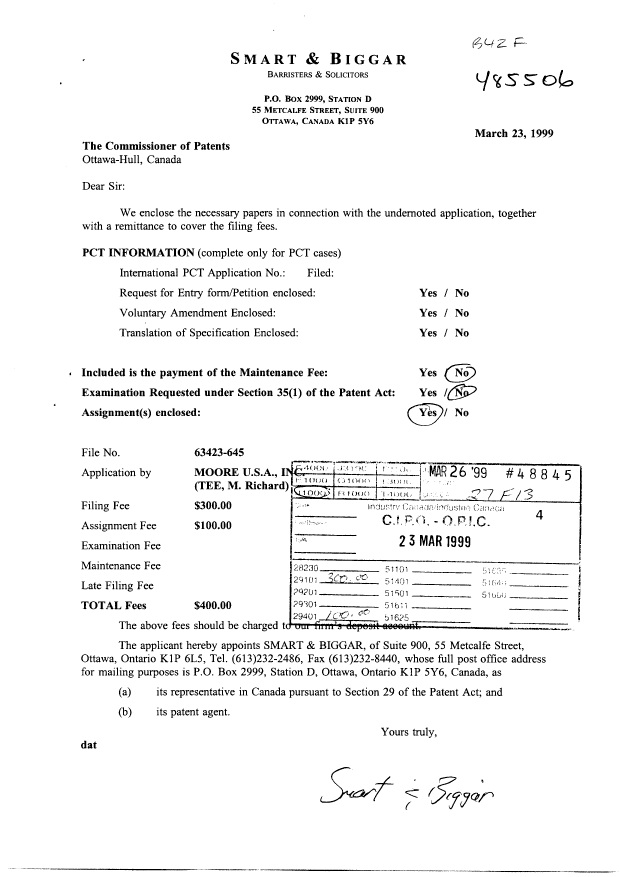 Document de brevet canadien 2266726. Cession 19990323. Image 1 de 4