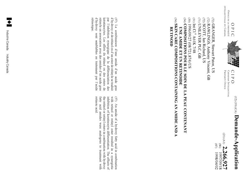 Document de brevet canadien 2266927. Page couverture 19990601. Image 1 de 1