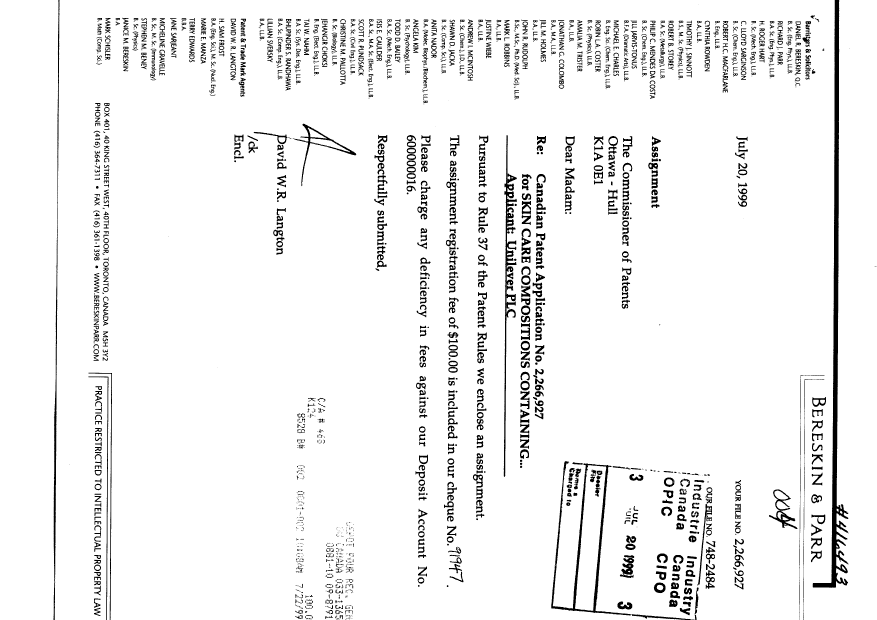 Document de brevet canadien 2266927. Cession 19990720. Image 1 de 3