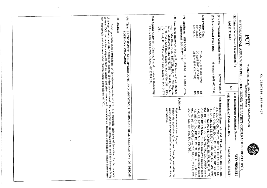 Document de brevet canadien 2267136. Abrégé 19990407. Image 1 de 1