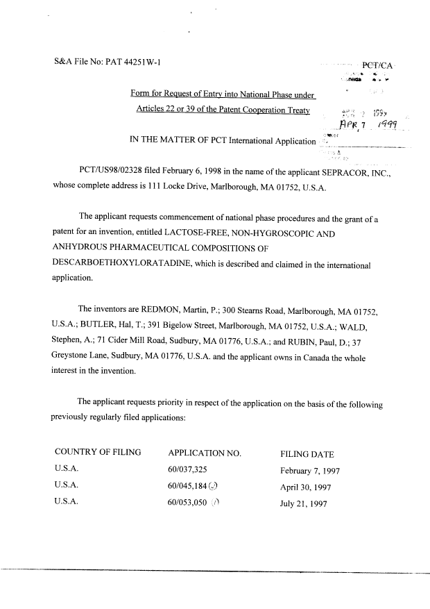 Document de brevet canadien 2267136. Cession 19990407. Image 2 de 9