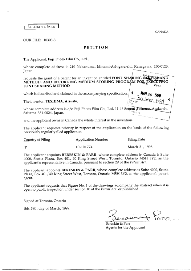 Document de brevet canadien 2267427. Cession 19990330. Image 2 de 3